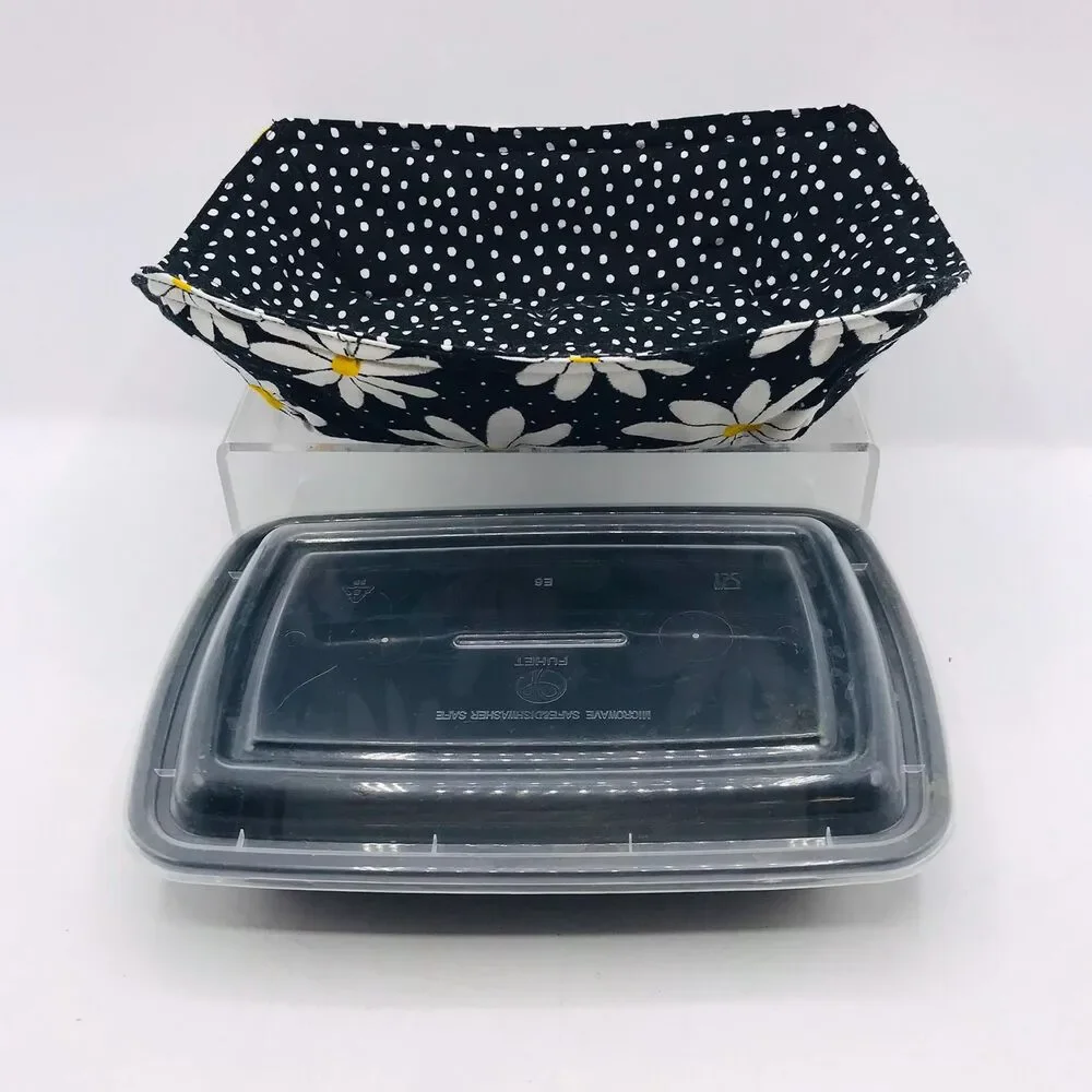 Reversible Microwave Cozie For Takeout Containers Cottage Core Daisy Flowers